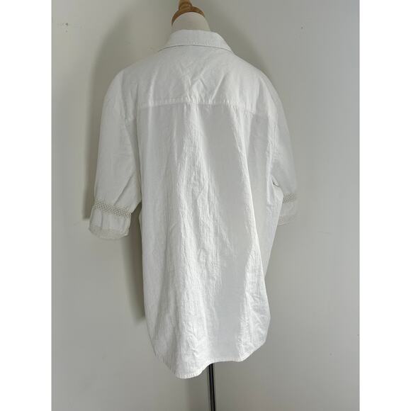 Reclaimed Vintage Floral Embroidered White Button Up Short Sleeve Top 2XL - Picture 4 of 5